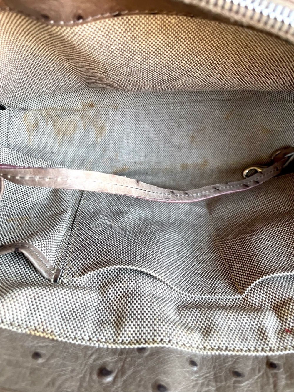 Dooney & Bourke Ostrich Leather Satchel Taupe Chain Strap Bag - Picture 12 of 14